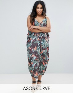 Платье макси с драпировкой и пальмовым принтом ASOS CURVE - Мульти