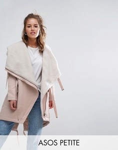 Парка с драпировкой и подкладкой из искусственного меха ASOS PETITE - Розовый