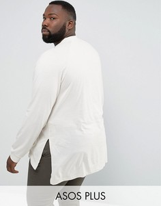 Белый свободный лонгслив с разрезами по бокам ASOS PLUS - Бежевый