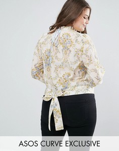 Блузка с винтажным принтом и поясом на спине ASOS CURVE - Мульти