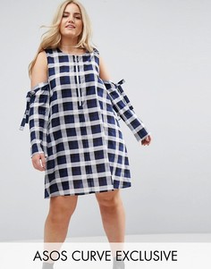 Свободное платье в клетку с молнией ASOS CURVE - Мульти