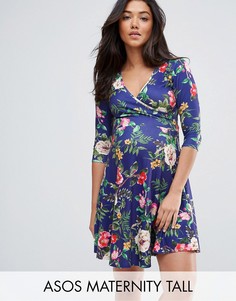 Приталенное платье с цветочным принтом для кормящих мам ASOS Maternity TALL - Темно-синий