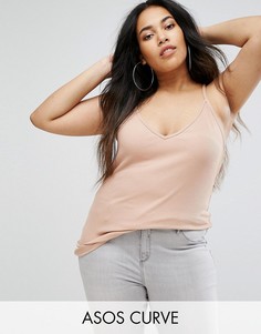 Топ в рубчик с тонкими бретельками ASOS CURVE - Розовый