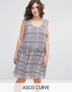 Платье в клетку с асимметричным подолом ASOS CURVE - Мульти