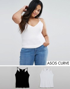 Набор из 2 топов скинни в рубчик на бретельках ASOS CURVE, скидка 10 - Мульти