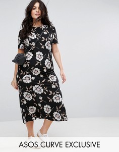 Чайное платье макси с крупным цветочным принтом ASOS CURVE - Мульти