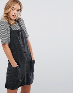 Джинсовый сарафан с эффектом кислотной стирки Monki - Черный