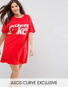 Футболка для сна с принтом Cherry Coke ASOS CURVE - Мульти