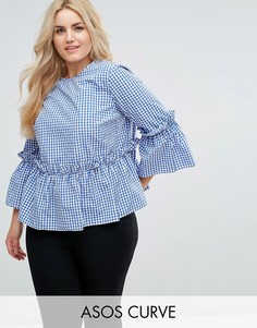 Хлопковый свободный топ в клетку с оборками ASOS CURVE - Мульти