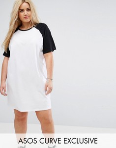 Платье-футболка с контрастными рукавами реглан ASOS CURVE - Белый