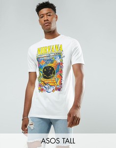 Удлиненная свободная футболка с принтом ASOS TALL Nirvana - Белый