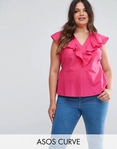 Топ с оборкой и поясом ASOS CURVE - Розовый