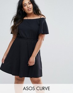 Короткое приталенное платье с открытыми плечами ASOS CURVE - Черный