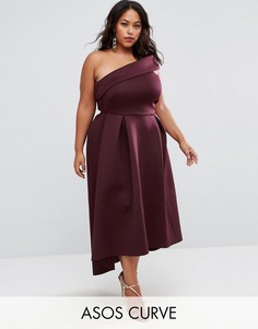 Приталенное платье миди на одно плечо ASOS CURVE - Фиолетовый