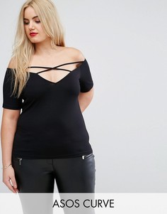 Топ с открытыми плечами и решеткой из ремешков ASOS CURVE - Черный