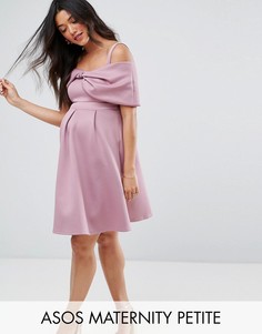 Платье мини с открытыми плечами и бантом ASOS Maternity PETITE - Фиолетовый