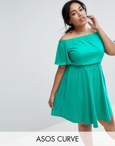 Короткое приталенное платье с открытыми плечами ASOS CURVE - Зеленый