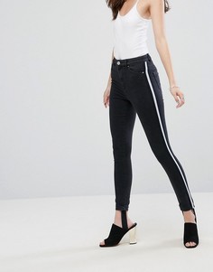 Черные зауженные джинсы с полосками по бокам и съемными штрипками ASOS RIDLEY - Черный