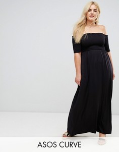 Сарафан макси с открытыми плечами и сборками ASOS CURVE - Черный