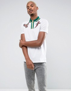 Футболка-поло с вышивкой птиц ASOS - Белый