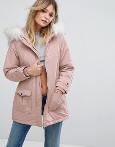 Парка с искусственным мехом на капюшоне New Look - Розовый