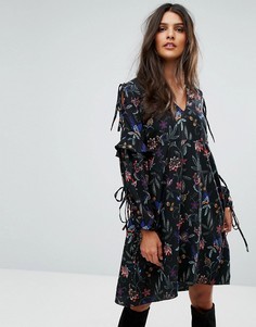Платье с вышивкой и завязками на рукавах Vero Moda - Черный