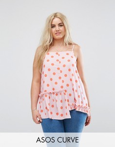 Топ с асимметричными оборками и принтом ASOS CURVE - Мульти