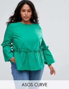 Хлопковый свободный топ с оборками ASOS CURVE - Зеленый