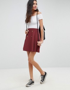 Короткая расклешенная юбка в рубчик с пуговицами ASOS - Красный