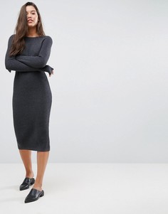 Платье миди крупной вязки со вставкой в рубчик ASOS - Серый