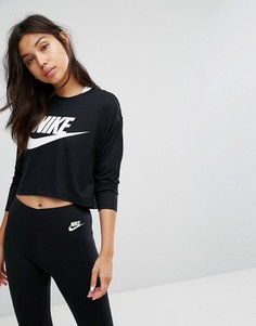 Укороченный лонгслив с логотипом Nike - Черный