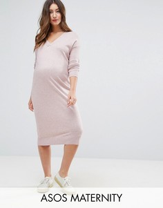 Вязаное платье с добавлением шелка ASOS Maternity - Розовый