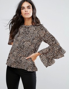 Топ с расклешенными рукавами и леопардовым принтом Brave Soul - Коричневый