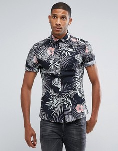 Приталенная рубашка с гавайским цветочным принтом ASOS - Черный