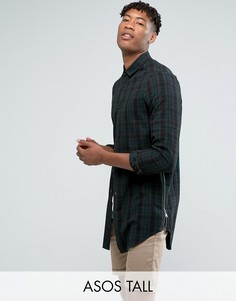 Длинная рубашка в клетку с молниями по бокам ASOS TALL - Коричневый