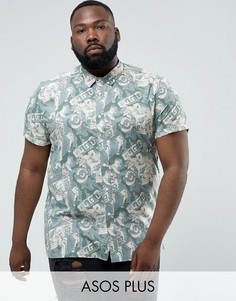 Рубашка классического кроя с винтажным принтом ASOS PLUS - Зеленый