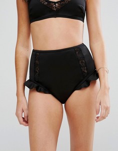 Плавки бикини с завышенной талией и оборкой ASOS - Черный