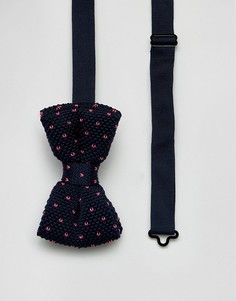 Трикотажный галстук-бабочка в горошек 7X - Темно-синий