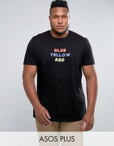 Удлиненная футболка с принтом Blue Yellow Red ASOS PLUS - Черный