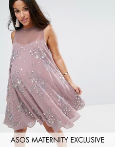 Платье-трапеция мини с отделкой ASOS Maternity - Розовый