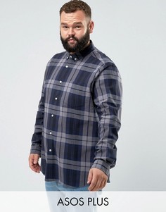 Серая эластичная рубашка узкого кроя в клетку ASOS PLUS - Серый