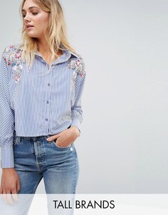 Укороченная рубашка с цветочной вышивкой Parisian Tall - Синий
