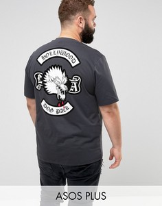 Свободная футболка с флоковым принтом на спине ASOS PLUS - Черный