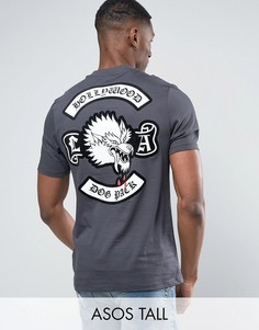 Свободная футболка с флоковым принтом на спине ASOS TALL - Черный