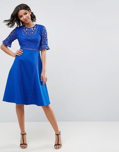 Платье миди с кружевной вставкой ASOS Premium - Синий