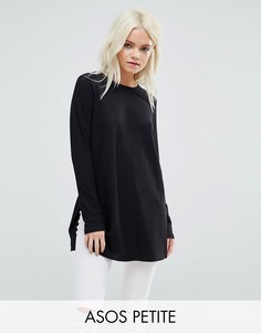 Фактурный топ в рубчик с длинными рукавами и разрезами по бокам ASOS PETITE - Черный