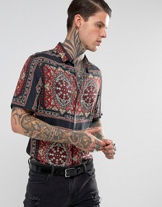 Рубашка классического кроя из вискозы с принтом ASOS - Черный