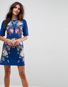 Платье мини с вышивкой и открытой спиной ASOS PREMIUM - Синий