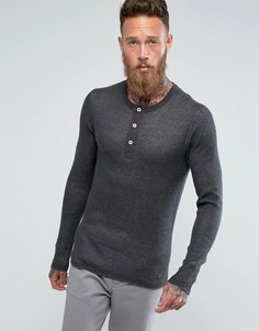 Вязаный джемпер хенли из 100% хлопка Jack &amp; Jones Vintage - Серый