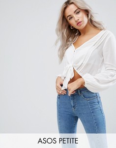 Блузка с глубоким вырезом и кружевными вставками ASOS PETITE - Кремовый